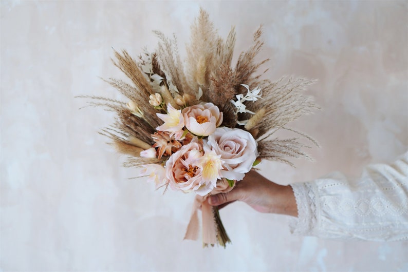 Bridal bouquet pampas gras, boho wedding bouquet, bridesmaid bouquets 9 inches