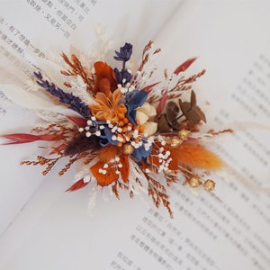 Dried flower&Preserved flowers corsage, Orange  tail neutral wrist corsage Rustic wedding bracelet corsage ladies corsage