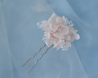 Preserved Natural real flower hair clip, Pink hydrangea clip ,Boho Floral bridal, Bridesmaid headpiece kanzashi for wedding