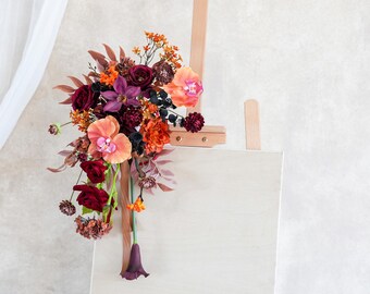 Handmade Burgundy Orange  Artificial Flower Wedding  Welcome  Decor,Floral Sign Decor