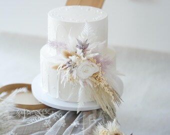 Dried flowers Cake Decoration,Wedding Cake Arrangement Topper,Artificial flowers Decor,White Pampas ,Floral Cake Topper