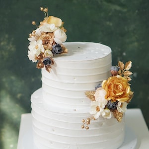 Golden Rose Wedding Cake Topper, Floral Cake Decoration, Cake Topper Flowers,Dried flowers Cake flowers, Boho Wedding