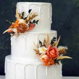 A Set of Two Wedding Cake Topper, Orange Floral Cake Decoration, Cake Topper Flowers, Pampass Cake Flowers, Rustic Wedding, Boho Wedding