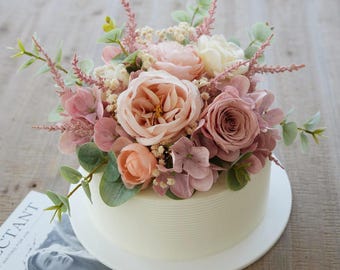 Dusty pink floral  Cake Decoration,Wedding Cake Arrangement Topper,Artificial flowers Decor,Pink Roses | Blush Floral ,Floral Cake Topper