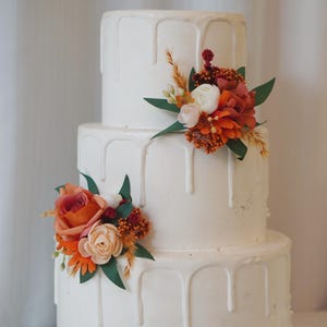 Orange Wedding Cake Topper, Floral Cake Decoration, Cake Topper Flowers,Dried flowers Cake flowers, Boho Wedding