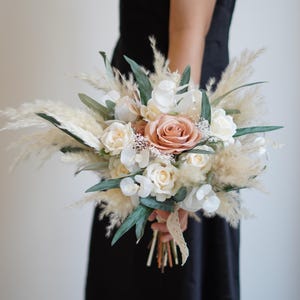Dried Flowers Bridal bouquet ,Artificial  flowers,Pampas Boho wedding bouquet, bridesmaid bouquets