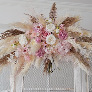 Pampas Flower Arch Arrangement, Boho Wedding Decor,  White, Pink, Wedding Backdrop, Swag For Arch, Rustic Wedding Decor