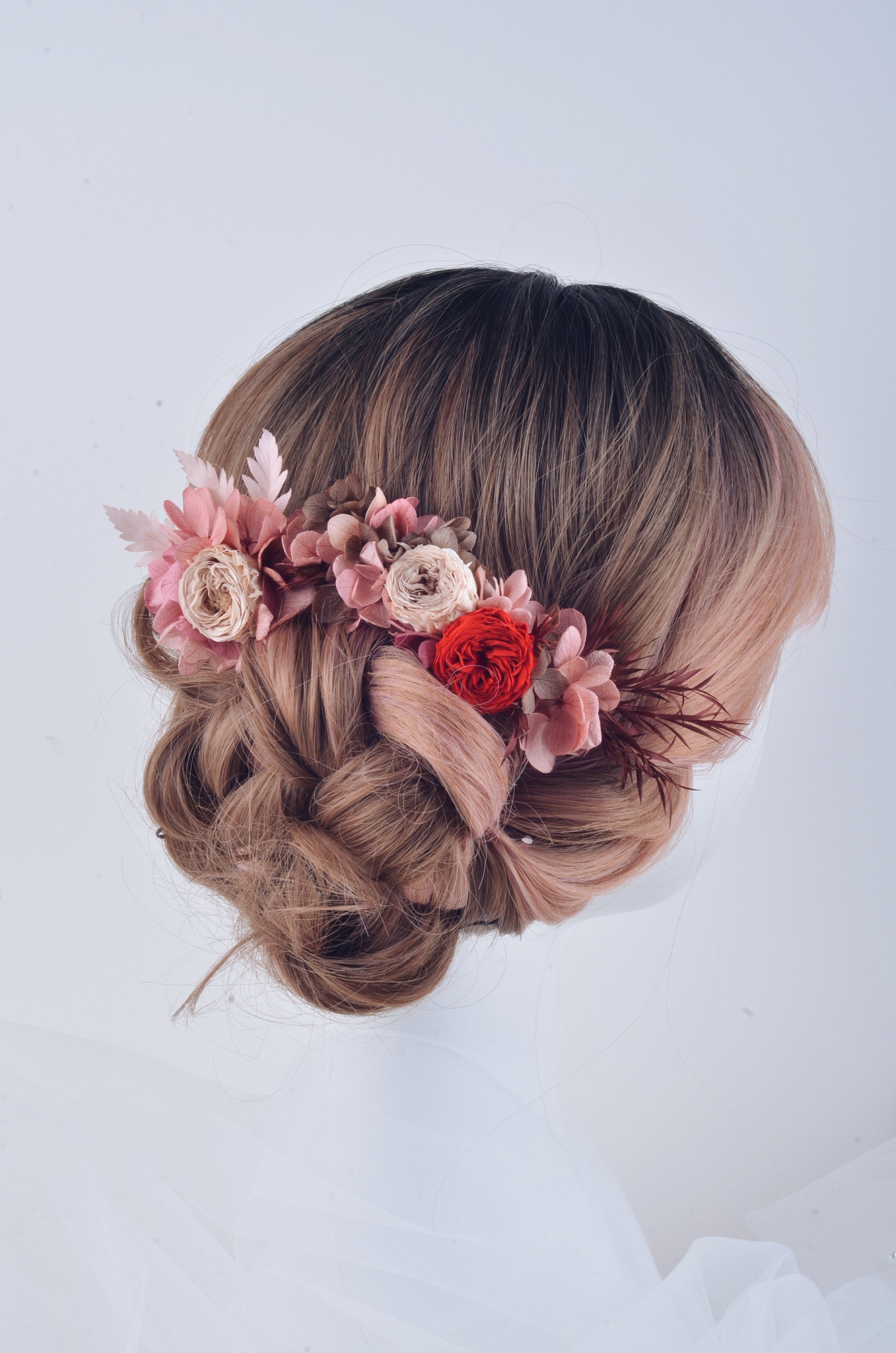 Preserved Natural Real Flower Rose Hair Comb Red Austin Rose Etsy
