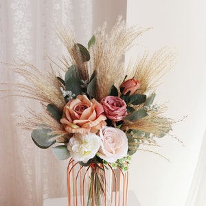 Rustic boho Wedding Bouquet,Artificial Faux Flowers Home Wedding Decor,bridal bridesmaids bouquets,Pampas grass bouquet image 2