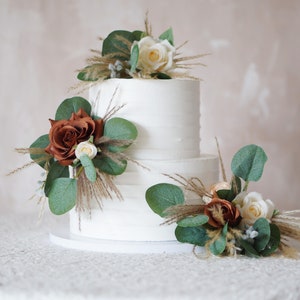 Set de adornos para tarta de bodas de rosas de terracota: flores de pampa bohemias