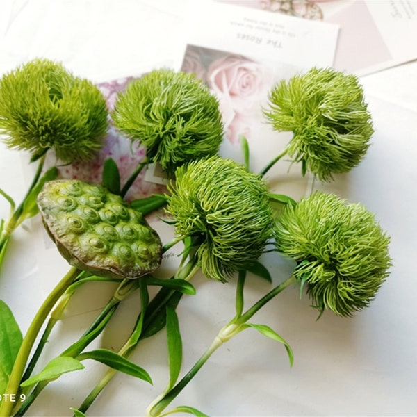 High quality  Artifical Green Hair Ball, Green Dianthus, Lotus, Faux flowers, Home Decor