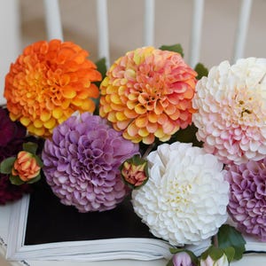 Real Touch Single Artificial Dahlia Flowers with Long Stem, Centerpieces, DIY Wedding Bouquet,Flowers for Home Decor, Restaurant