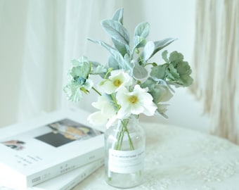 Silk Flower Arrangement in Small Glass Vase, white Floral bouquet, Birthday, Mother's day gift, Bridal shower, home decor,Office decor
