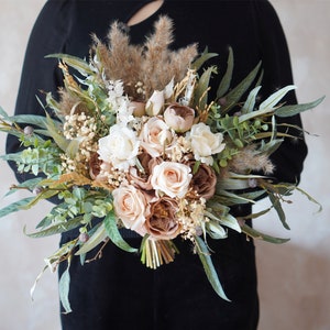 Rustic boho Wedding Bouquet,Artificial Faux Flowers Home Wedding Decor,bridal bridesmaids bouquets,Pampas grass bouquet