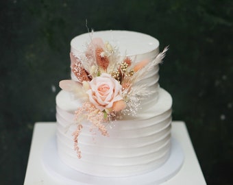 Pink Rose Wedding Cake Topper: Boho Floral Decoration