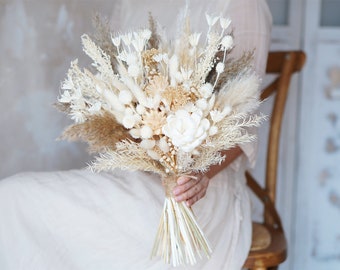 Brautstrauß Pampasgras, Boho Hochzeitsstrauß, Brautjungfernsträuße Pampassträuße, nackte Hochzeitssträuße, weißer Brautstrauß