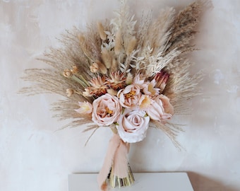 Bridal bouquet pampas gras, boho wedding bouquet, bridesmaid bouquets