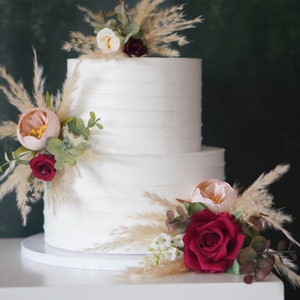 A Set Wedding Cake Topper, Silk flowers, Cake Topper Flowers, Pampass Cake Flowers, Rustic Wedding, Boho Wedding