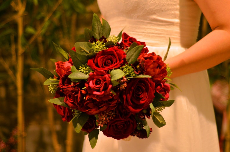 Red Silk Rose Peony Bridal Bouquetwedding Bouquet Wedding - Etsy
