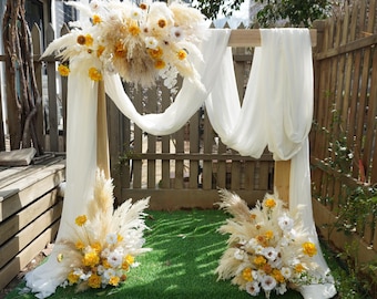 White Pampas & Yellow Silk Flower Wedding Arch Swag