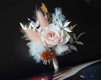 Wedding boutonniere, Pink ,White,Gold leaves,  Rustic Boutonniere, Pampas boutonniere, wedding Rustic button hole