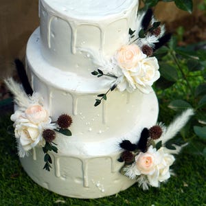 A Set of 3pcs Wedding Cake Topper, Champagne Floral Cake Decoration, Cake Topper Flowers, Black Rabbit Tail Grass Cake Flowers