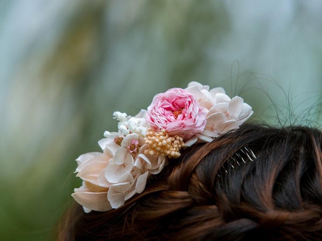 Preserved Natural Real Flower Rose Hair Comb Pink Austin Rose Etsy
