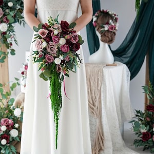 Classic White and Green Wedding Bouquets,Cascading Bridal Bouquet | Rustic, elegant wedding flowers ,Artificial Flower Teardrop Bouquets