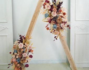 Burgundy Silk Flower Arch Arrangement: Fall Wedding Decor