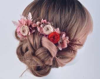 2100円バレッタ L サイズ プリザーブド あじさい プリザーブドフラワーのヘアクリップ、ピンクのアジサイ、ボヘミアン風