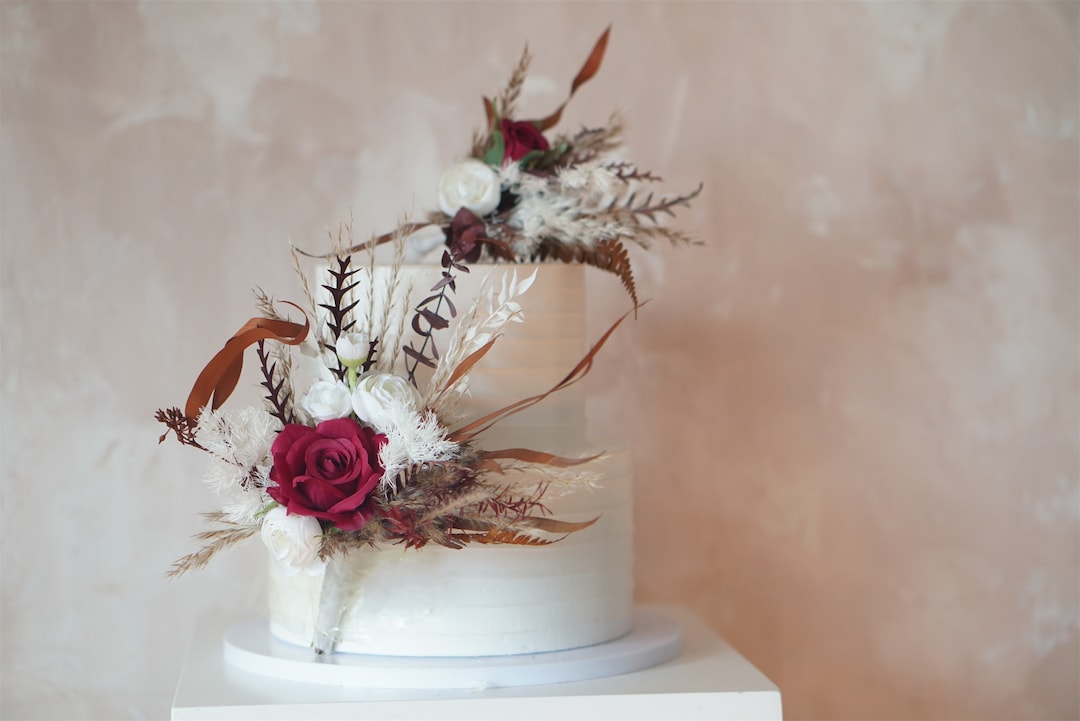 A Set Wedding Cake Topper Red Silk Rose Cake Decoration Cake Etsy