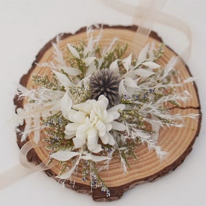 Dried flower corsage, Neutral wrist corsage, Rustic wedding bracelet corsage ladies corsage