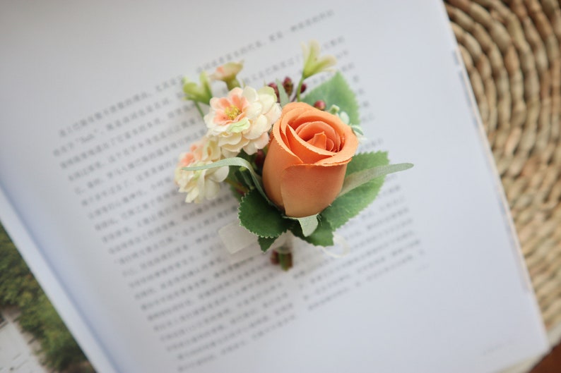 Orange white silk Rose peony Bridal bouquet, wedding bouquet, wedding flowers, Bridesmaid wedding flowers, Rustic boho wedding image 10