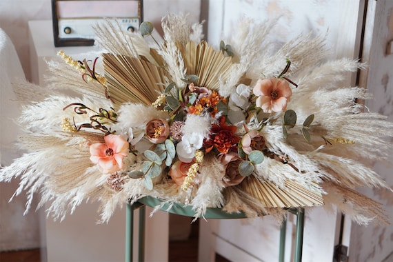 Composition De Fleurs Séchées Sur Bois Flotté – 37x40 Cm – Décoration Naturelle