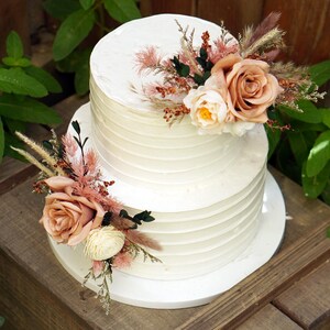 A Set of 2 PCS  Wedding Cake Topper, Gray Pink Floral Cake Decoration, Cake Topper Flowers, Dried flowers Cake Flowers, Rustic Wedding