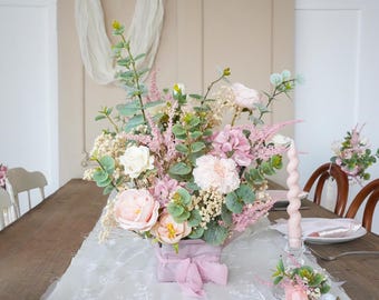 Natural baby's breath Table Centerpiece: Rustic Wedding Table Decor, Artifical flowers,Eucalyptus & Rose Table Decoration