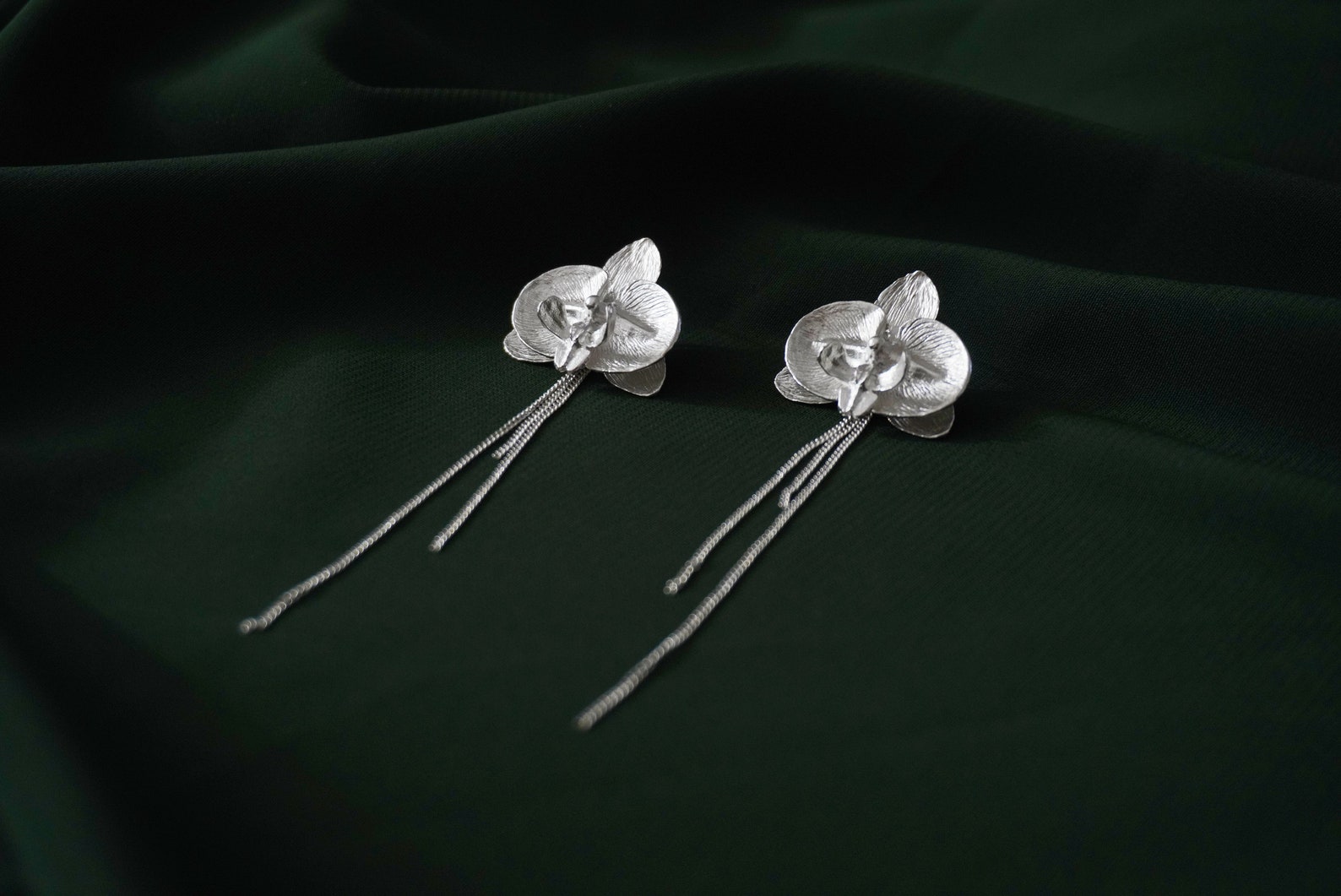 Sterling Silver Orchid Tassel Earrings: Dainty Floral Jewelry - 2pcs