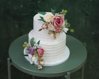 Silk Flower Wedding Cake Topper Set: Rustic Boho Decoration