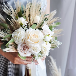 Rustic boho Wedding Bouquet,Artificial Faux Flowers Home Wedding Decor,bridal bridesmaids bouquets,Pampas grass bouquet