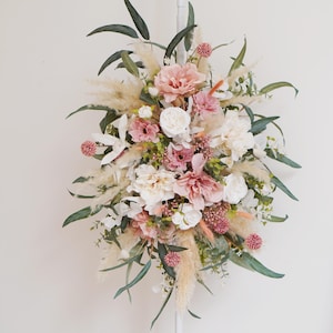 White,Pink,Silk Arch Flowers, Beige Pampas Flower Arch Arrangement, Boho Wedding Decor, Wedding Backdrop, Swag For Arch