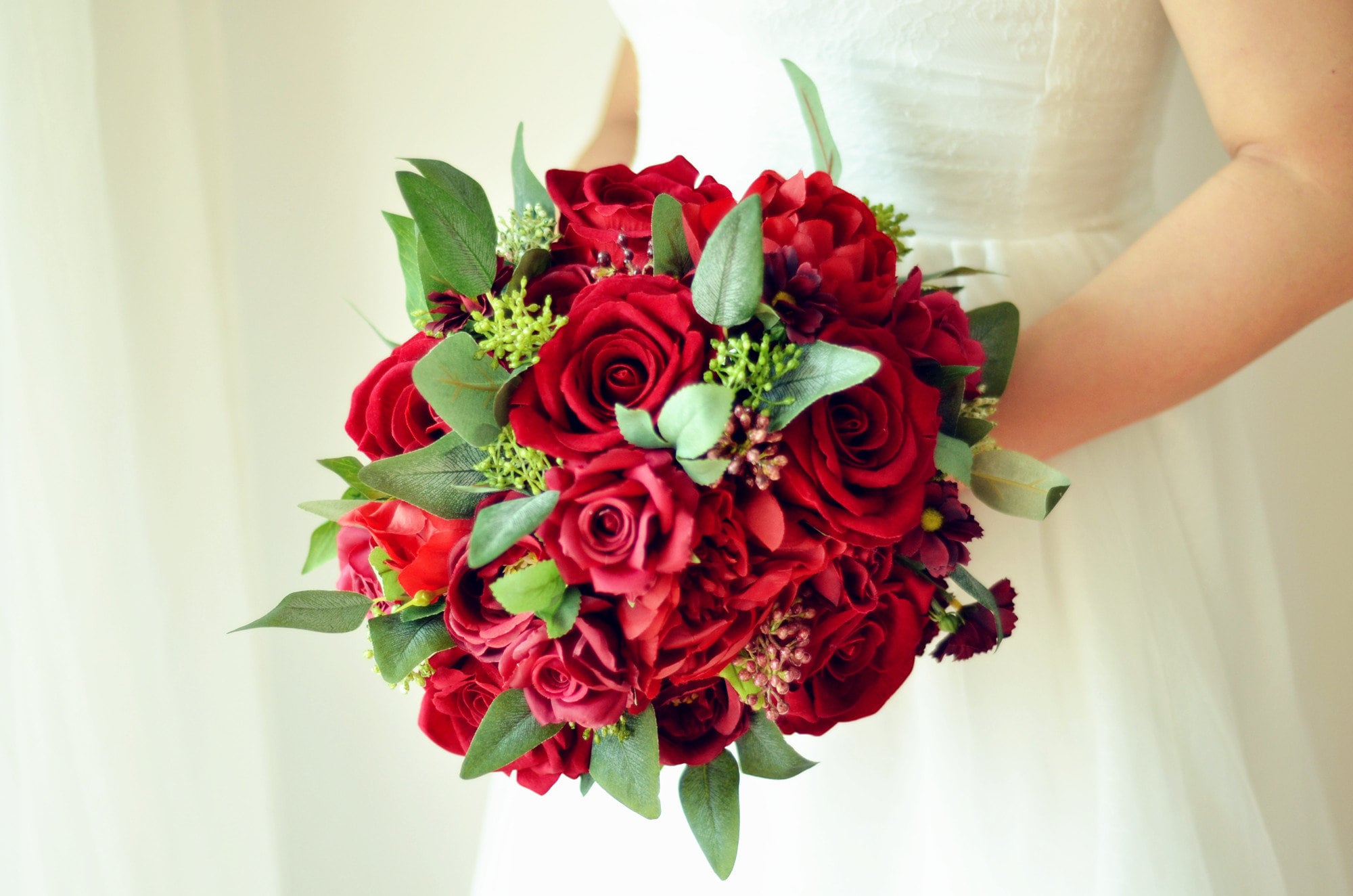 Red Silk Rose Peony Bridal Bouquet,wedding Bouquet, Wedding Flowers ...