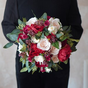 Red White Silk Rose Peony Bridal Bouquet, Wedding Bouquet, Wedding ...