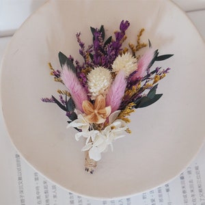 Dried flower Purple boutonniere ,Pampass boutonniere, groomsmen buttonhole, Holiday Wedding, floral brooch,groom guest
