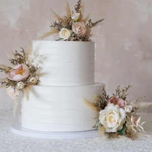 A Set Wedding Cake Topper, Pink Floral Cake Decoration, Cake Topper Flowers, Pampass Cake Flowers, Rustic Wedding, Boho Wedding