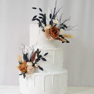 A Set of Two  Wedding Cake Topper, Floral Cake Decoration, Cake Topper Flowers, Terracotta Silk flower Cake Flowers, Rustic Wedding