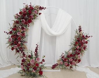 Handmade Burgundy Rose & Pampas Wedding Arch Flower Arrangement