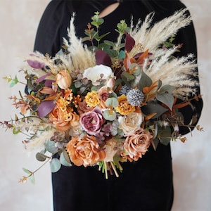 Rustic boho Wedding Bouquet,Artificial Faux Flowers Home Wedding Decor,bridal bridesmaids bouquets,Pampas grass bouquet