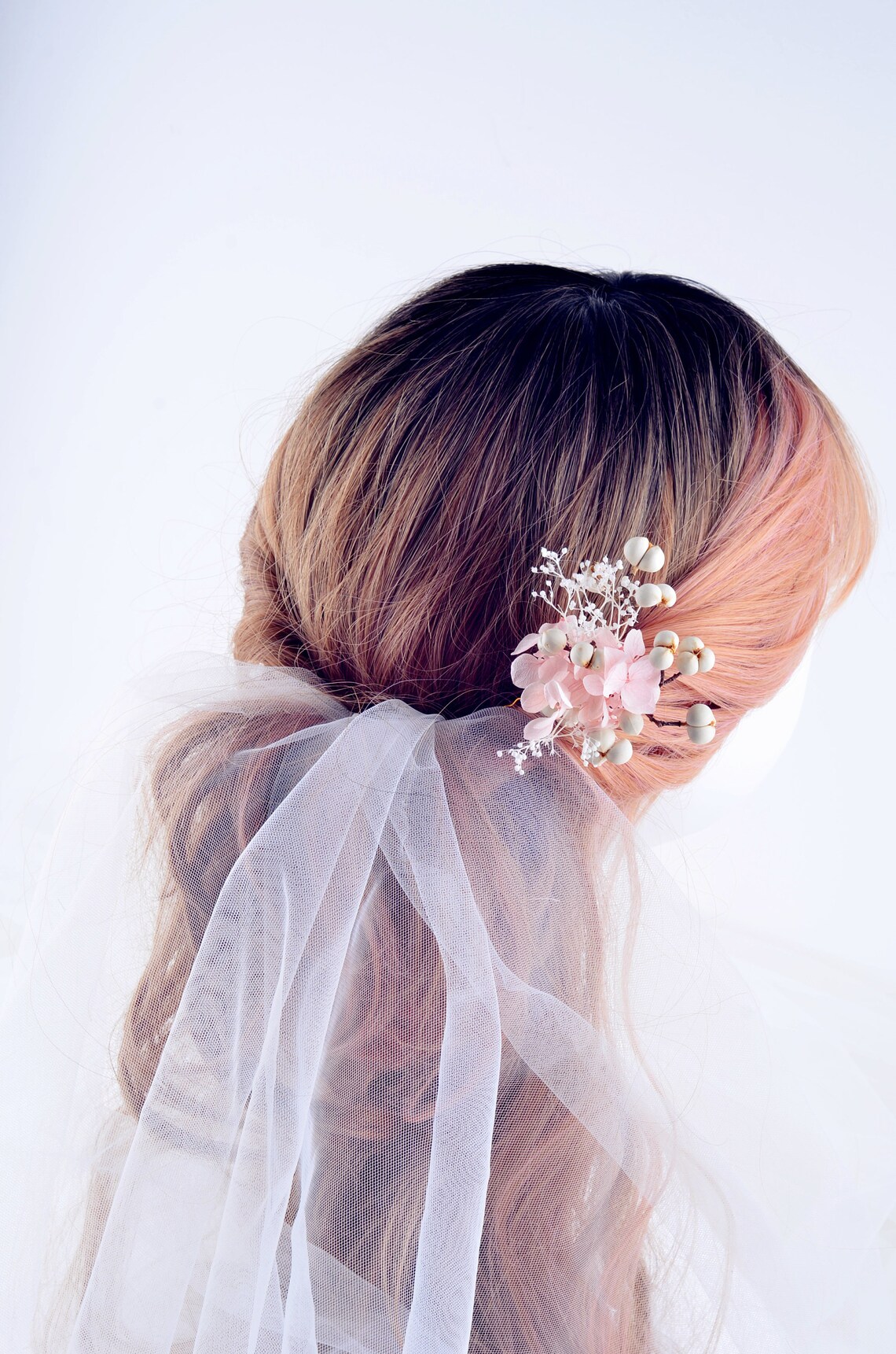 Preserved Natural real flower hair clip pin Pink hydrangea Etsy