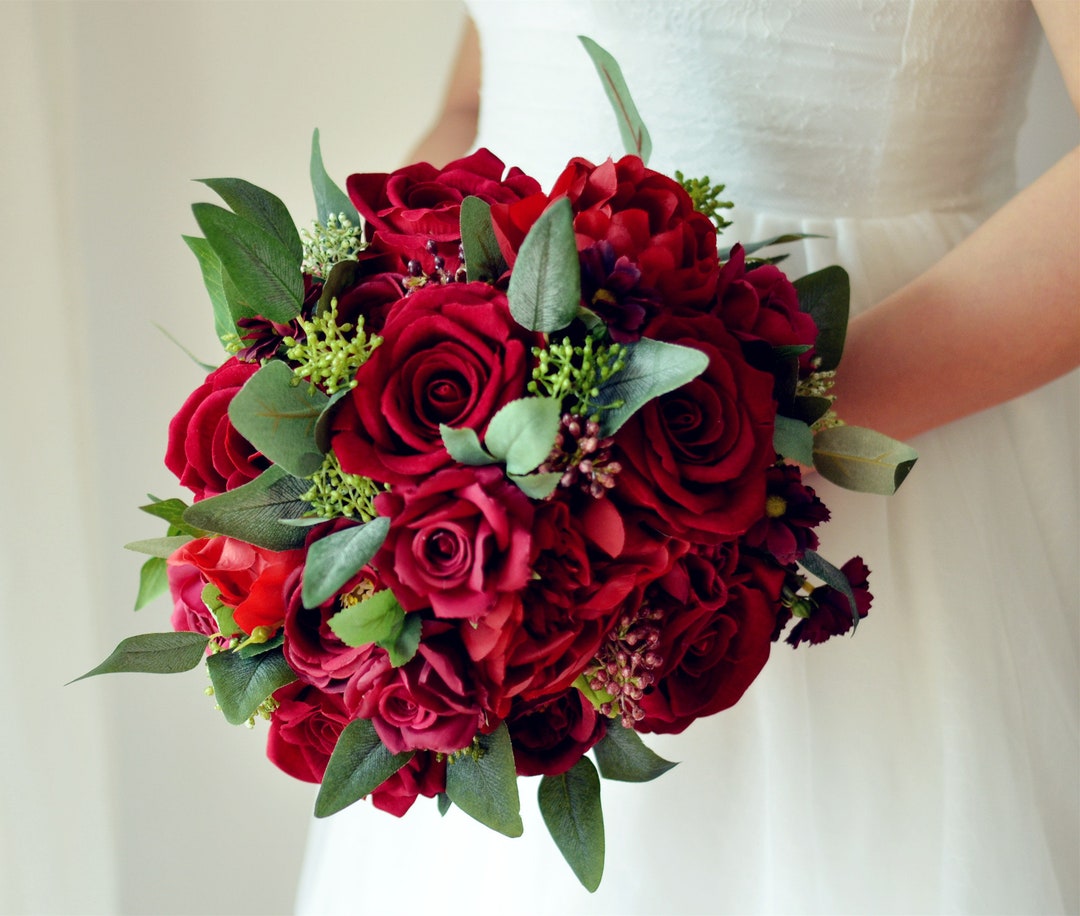 Red Silk Rose Peony Bridal Bouquet,wedding Bouquet, Wedding Flowers ...