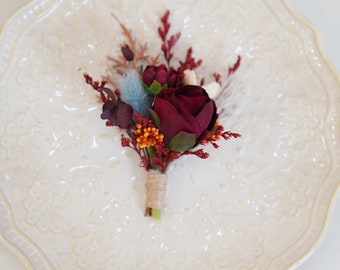 Burgundy flower rose Natural boutonniere,Wedding boutonniere,groomsmen buttonhole,Holiday Wedding,floral brooch,groom guest